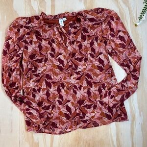 Joie Pink Multi Floral Long Sleeve Boho Blouse Size M Ruffle Neck